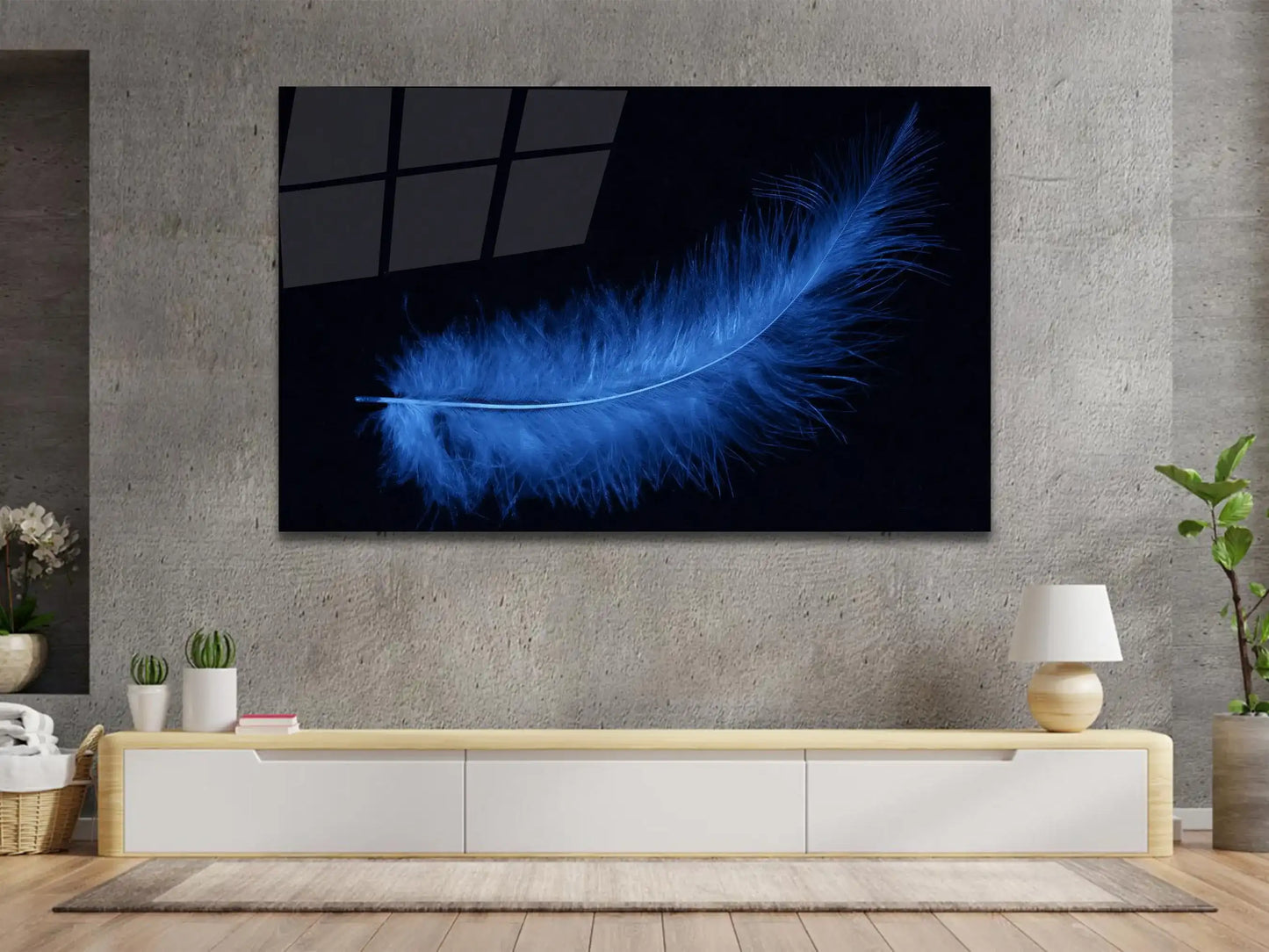 Blue Animal Feather Glass Wall Decor, Tempered Glass Wall Art, House Wall Art, Housewarming Gift