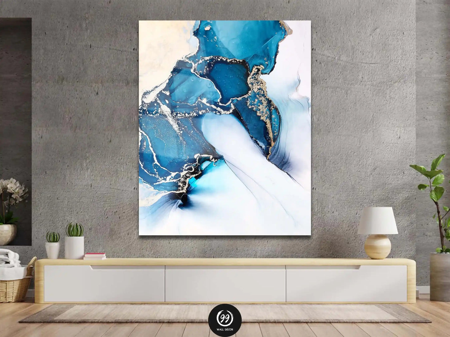 Blue Abstract Glass Print Wall Art, Blue Abstract Wall Art, Modern Wall Art