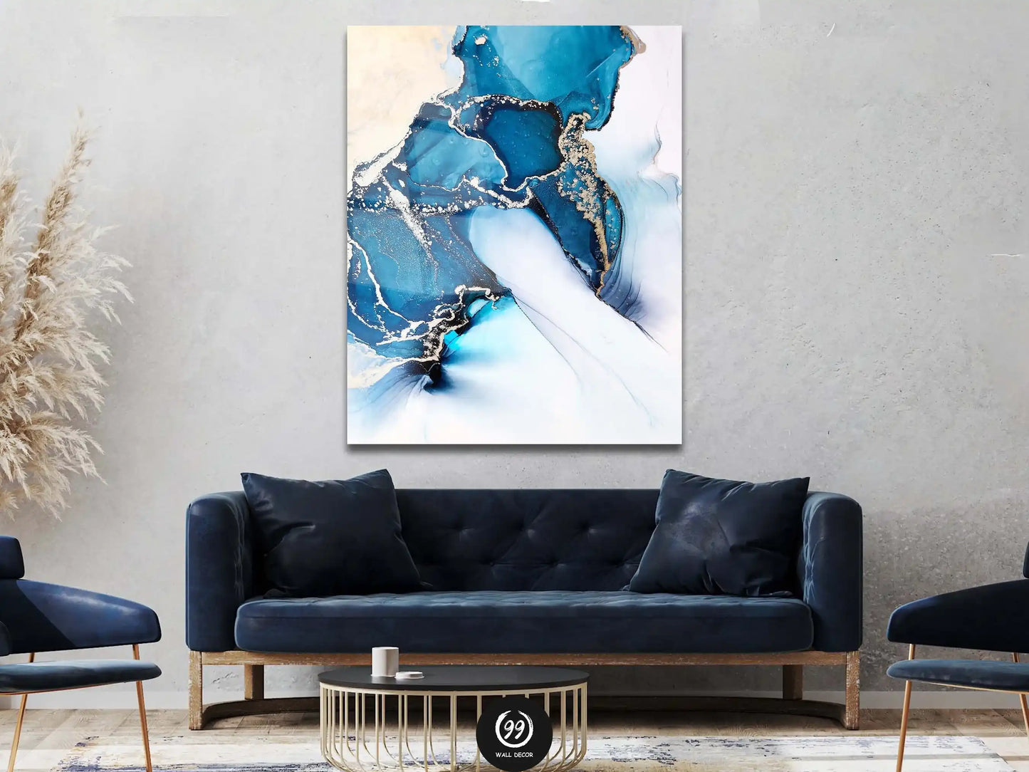 Blue Abstract Glass Print Wall Art, Blue Abstract Wall Art, Modern Wall Art