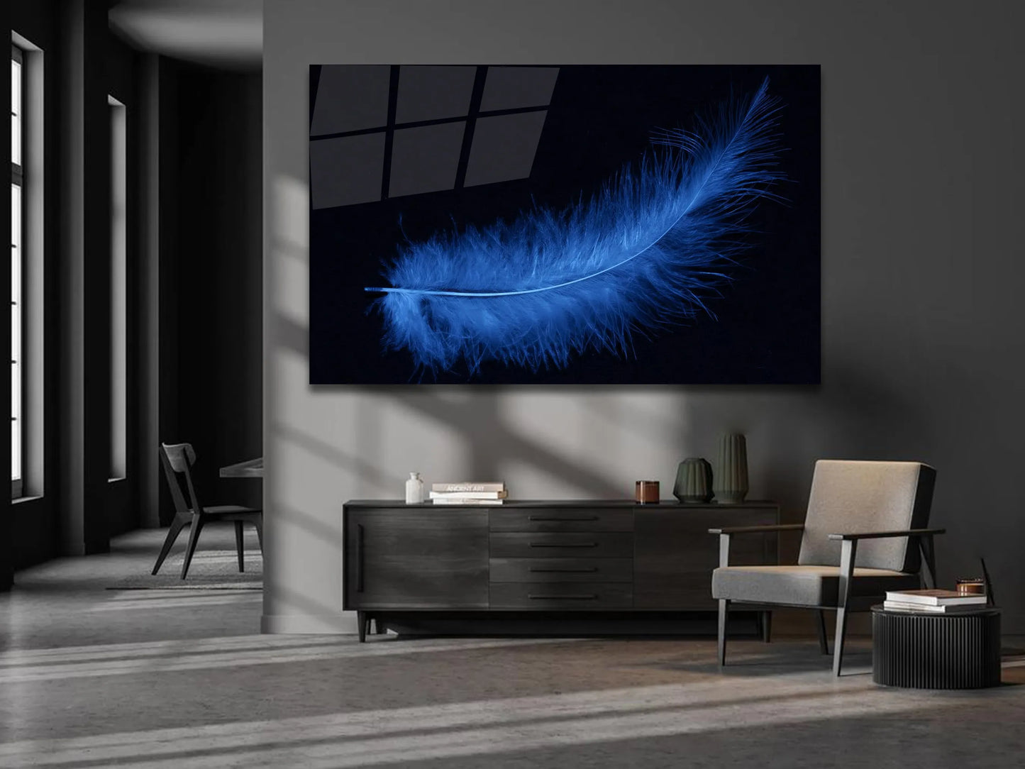 Blue Animal Feather Glass Wall Decor, Tempered Glass Wall Art, House Wall Art, Housewarming Gift