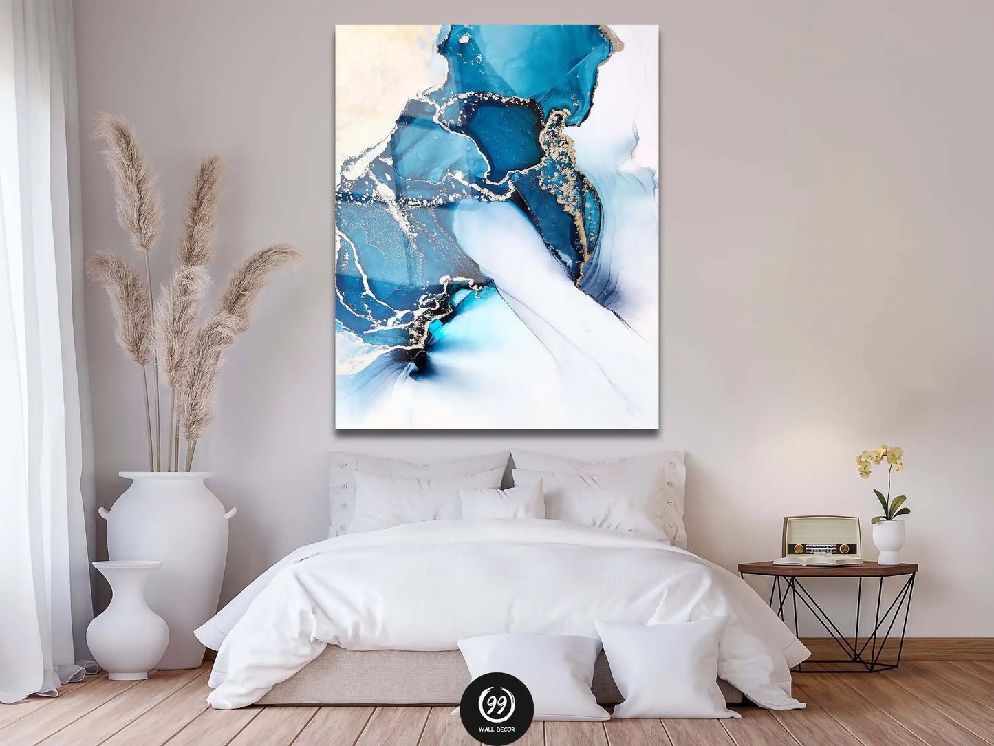 Blue Abstract Glass Print Wall Art, Blue Abstract Wall Art, Modern Wall Art