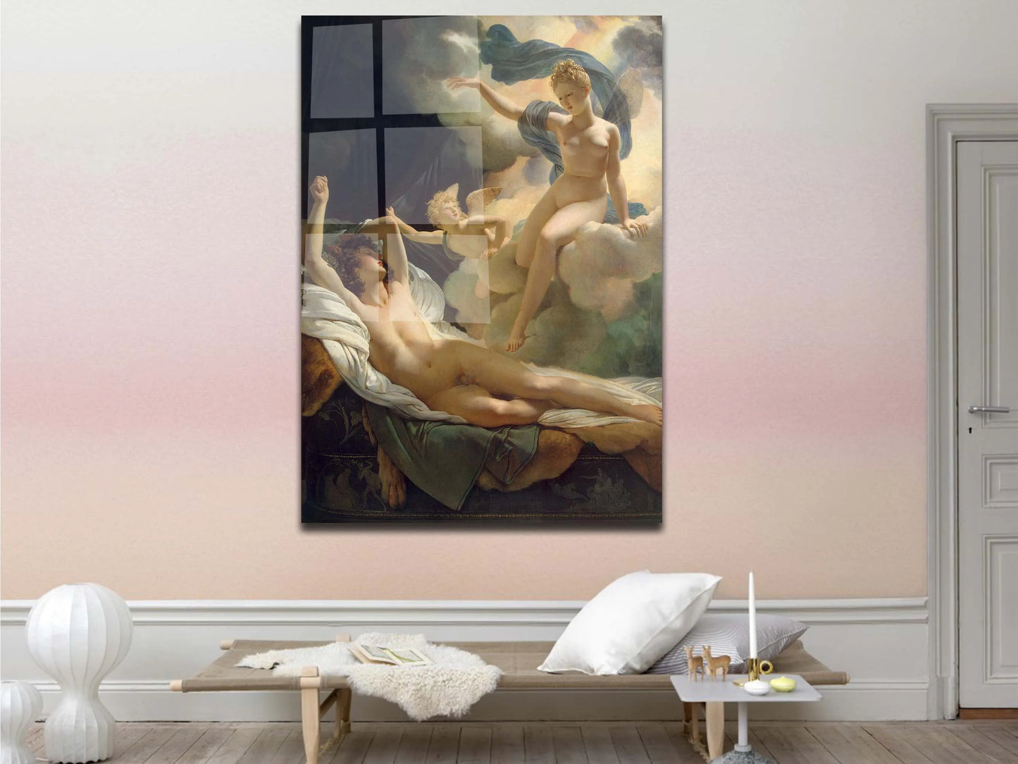Aurora and Cephalus Glass Wall Art, Francois Boucher's Painting Print for Living Room, Tempered Glass Canvas, Aesthetic Glass Canvas
