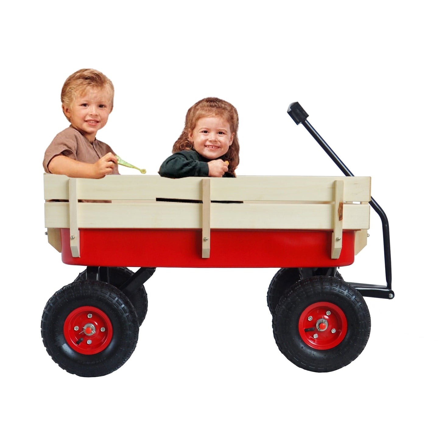Wagon Cart for Kids, Heavy Duty Outdoor Utility Wagon with Wooden Panels, All-Terrain Beach Cart with 10' Rubber Wheels, Pull-Along Toy Wagon for Beach, Garden, Camping, 330 lbs Capacity, L1070