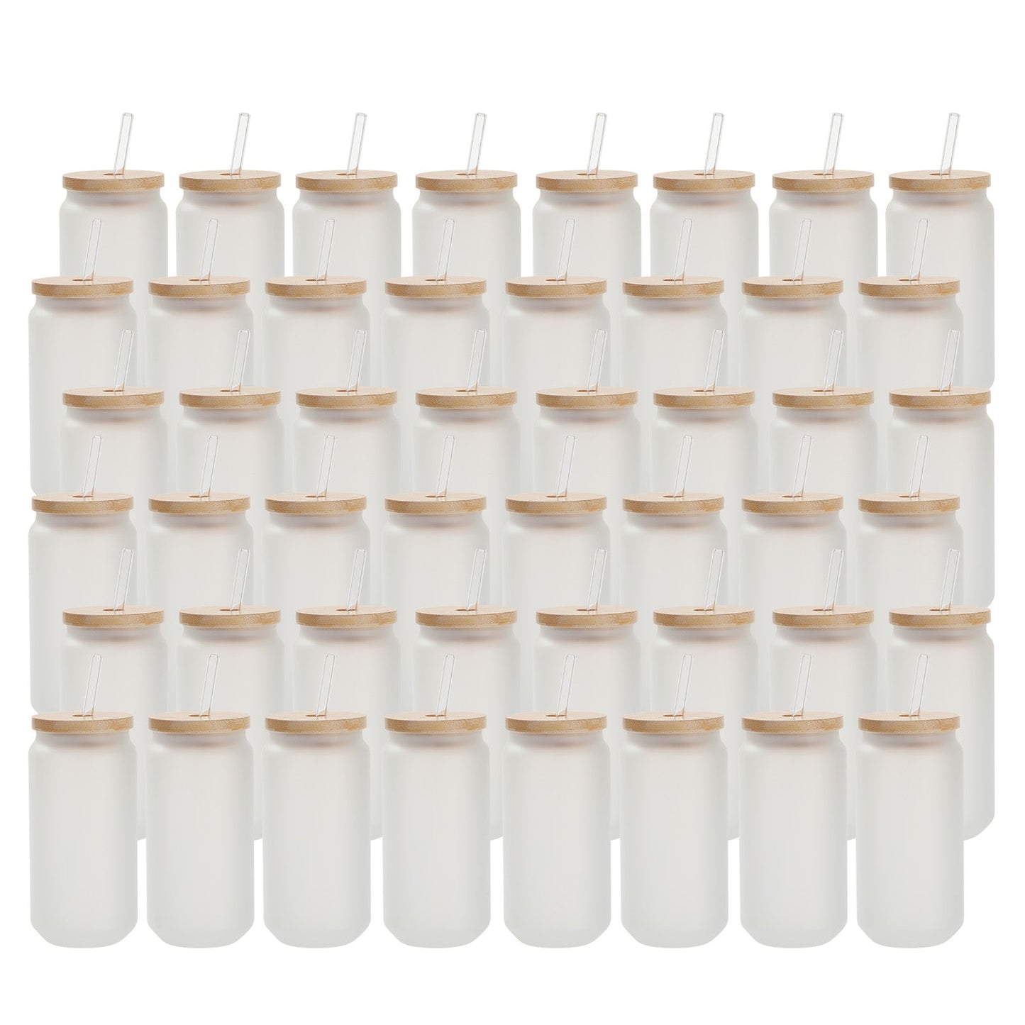 48 Pack Sublimation Blanks Glass Cans Tumblers Frosted Bulk 18 OZ with Bamboo Lid and Glass Straw