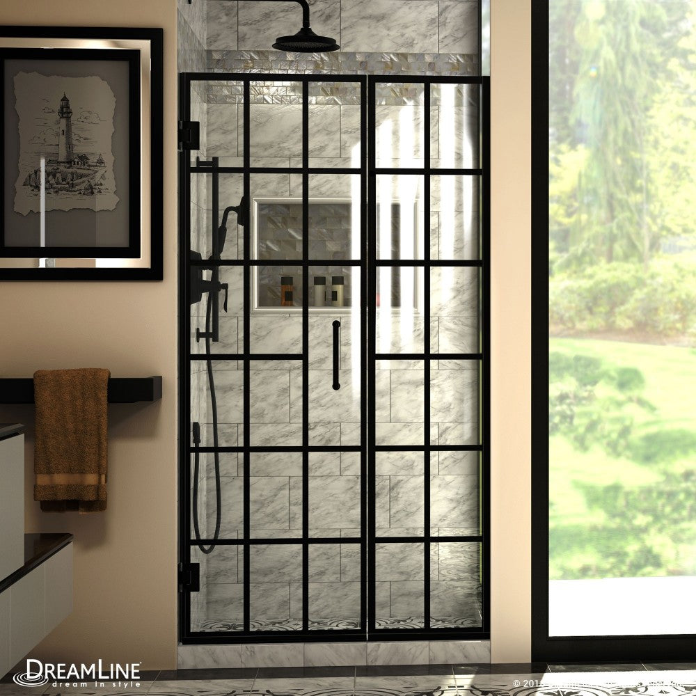 Unidoor Toulon 40-40 1/2 in. W x 72 in. H Frameless Hinged Shower Door in Satin Black