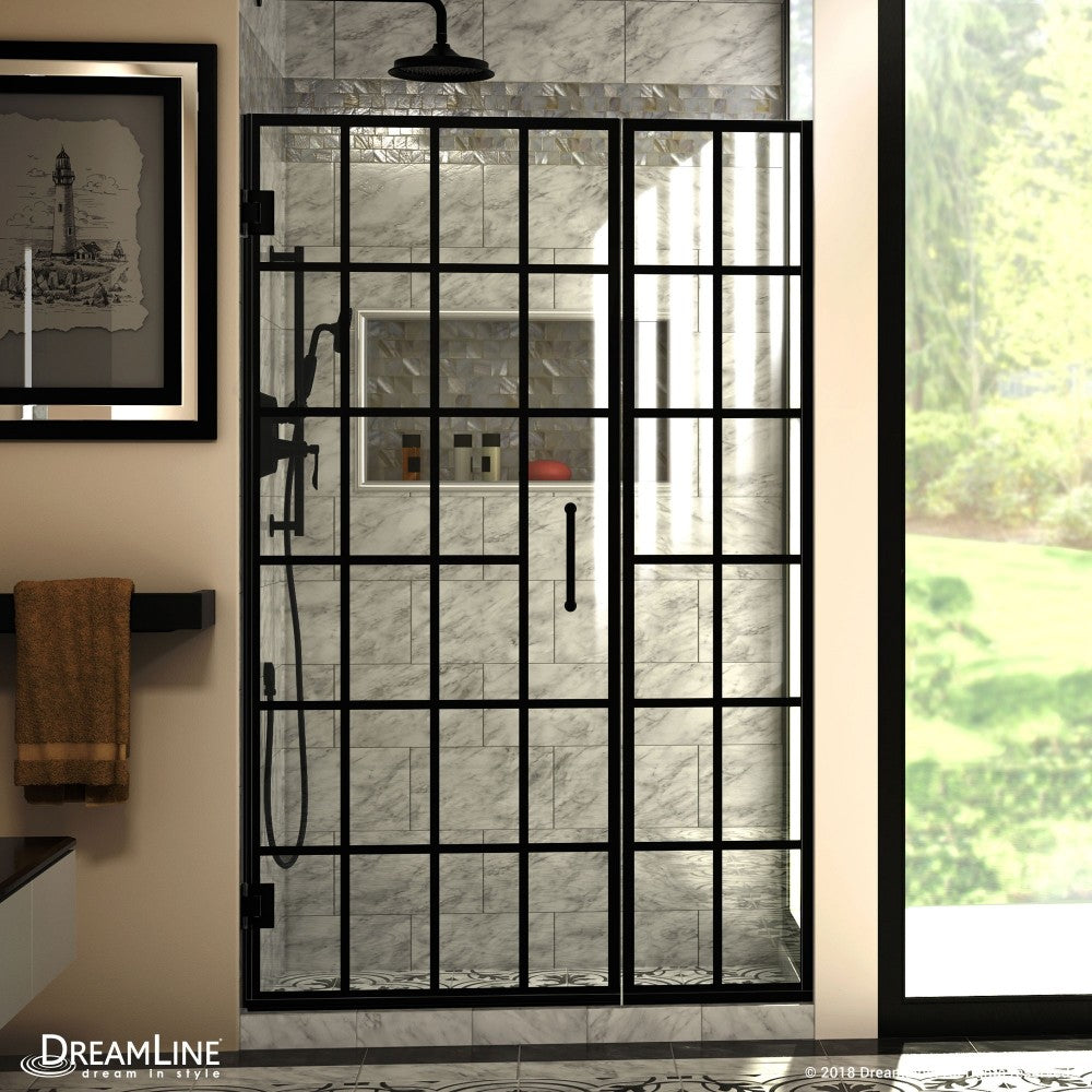 Unidoor Toulon 46-46 1/2 in. W x 72 in. H Frameless Hinged Shower Door in Satin Black
