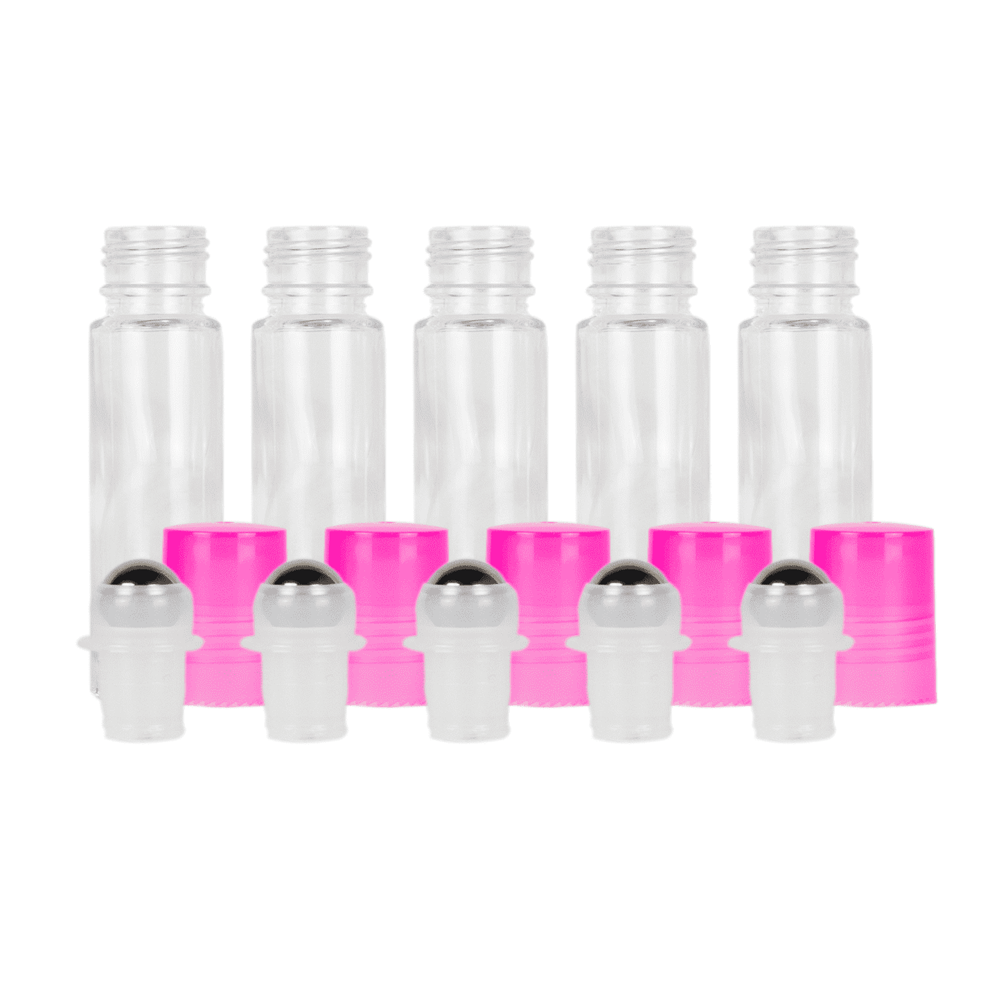 10 ml Clear Glass Roller Bottles (Flat of 150) Glass Roller Bottles Your Oil Tools Pink Stainless