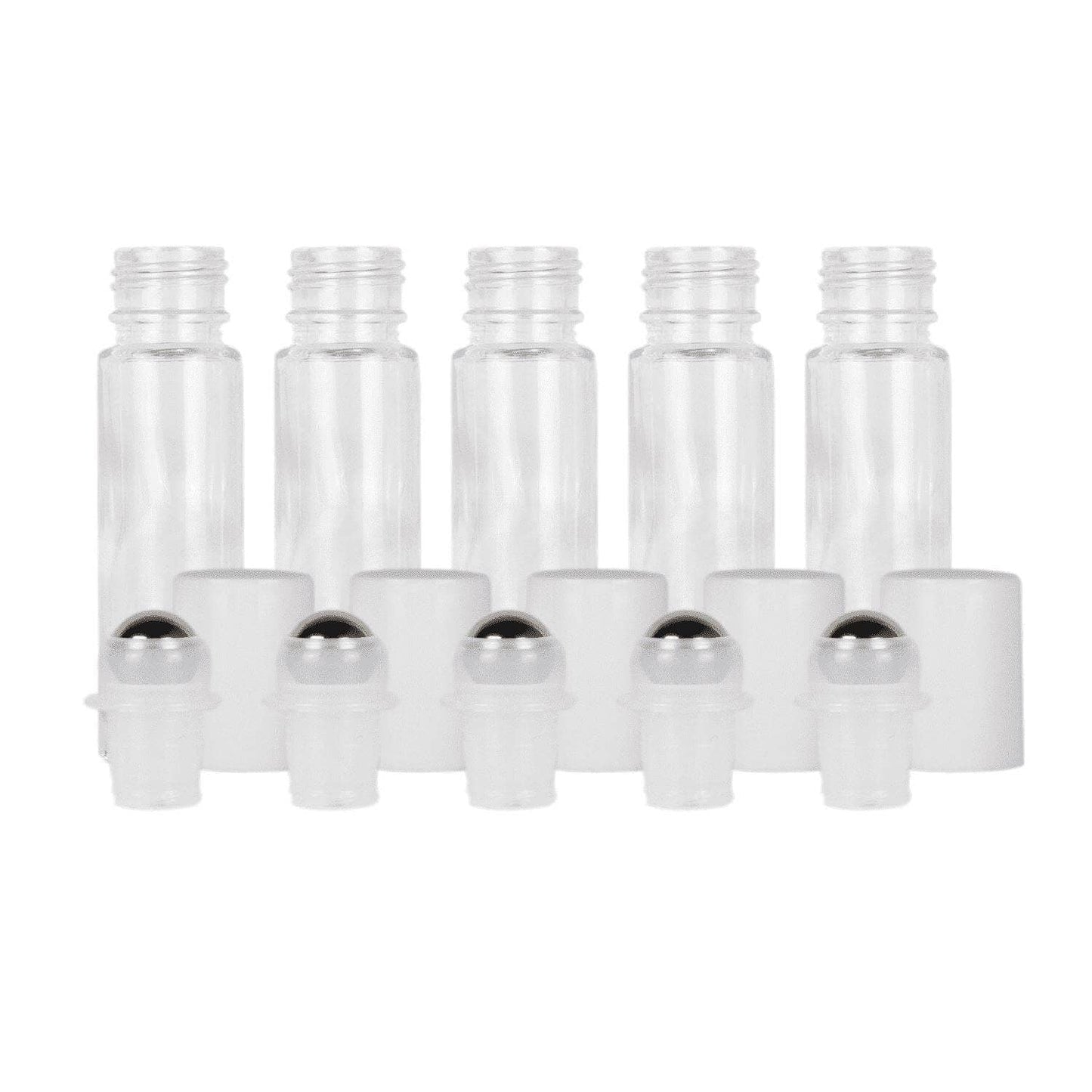 10 ml Clear Glass Roller Bottles (Flat of 150) Glass Roller Bottles Your Oil Tools White Stainless