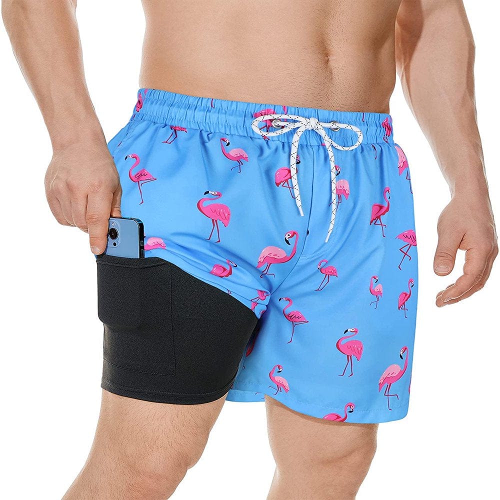 Zando Mens Swimming Trunks Quick Dry Compression Liner Swim Shorts Board Shorts Light Blue Pineapple L