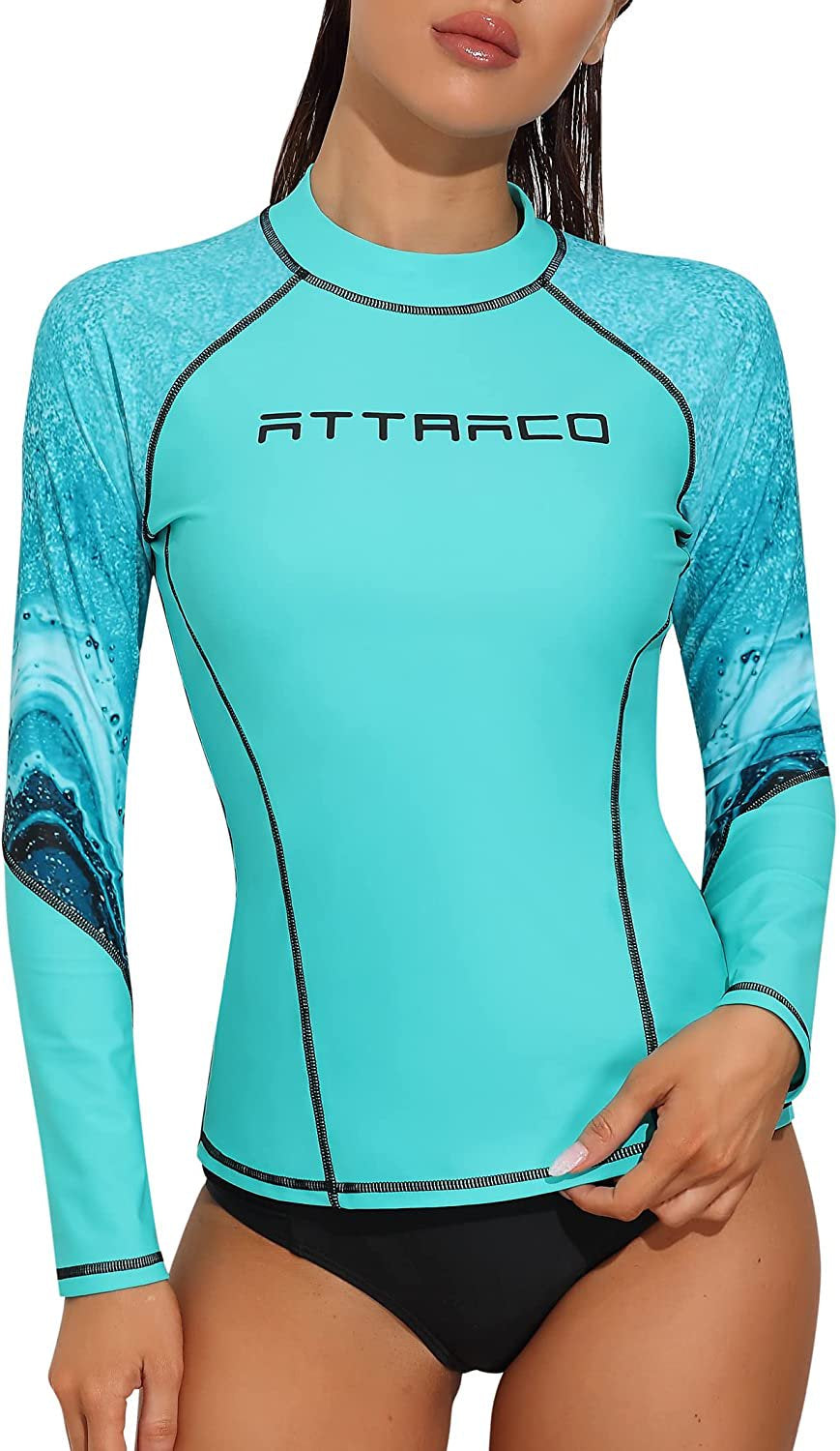 Women'S Gradient Color UPF 50+ Rash Guard Surfing Swim Shirt Swimsuit Tops