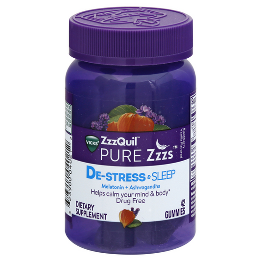 Vicks ZzzQuil PURE Zzzs De-Stress & Sleep Melatonin + Ashwagandha Sleep Aid Gummies