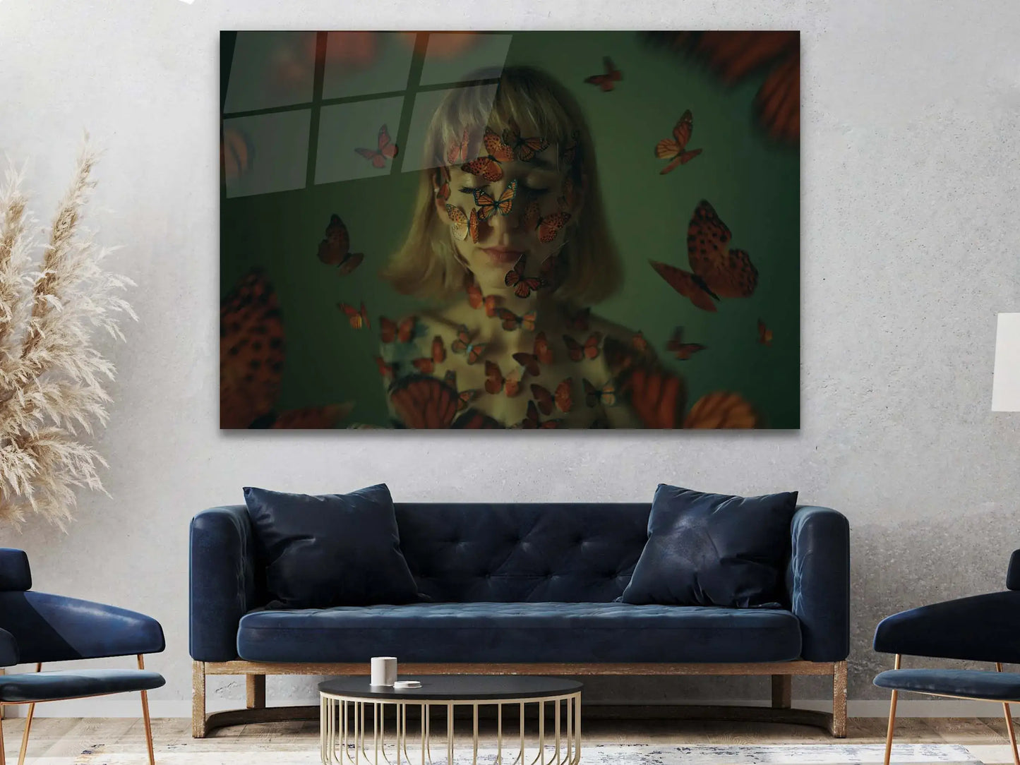 Woman with Butterfly Wall Art, Glass Art Wall, Modern Glass Canvas, Home Décor, Tempered Glass