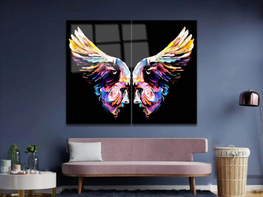 Wing Shaped Two Face Tempered Glass Wall Art, Modern Art