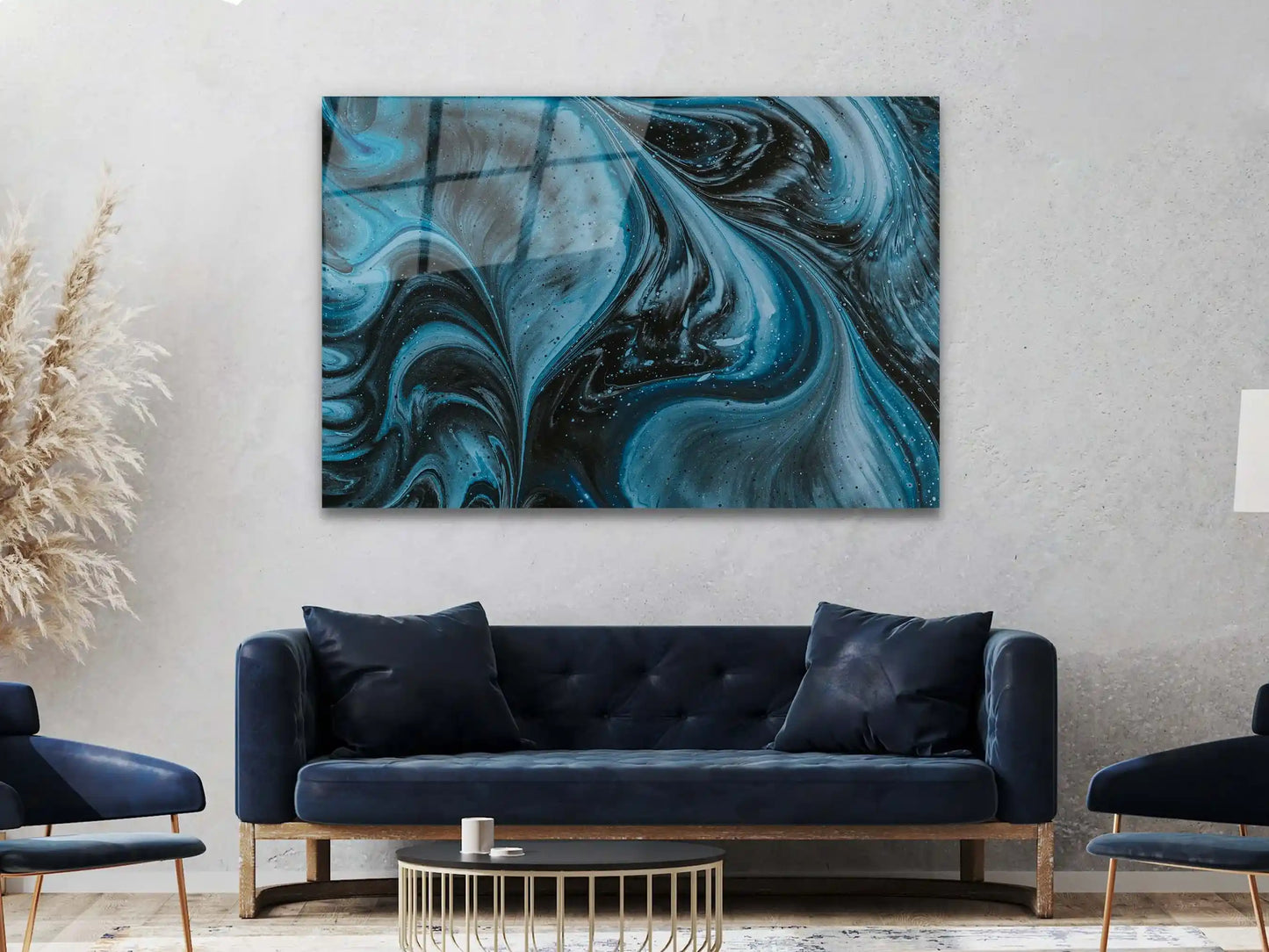 Abstract Tempered Glass Wall Art  , Blue Marble ,  Glass Painting Wall Art, Modern Wall Art