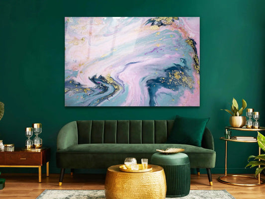 Abstract Tempered Glass Large Wall Art Decor, Wall Hangings, Purple Marble Abstract Canvas, Marble Wall Art