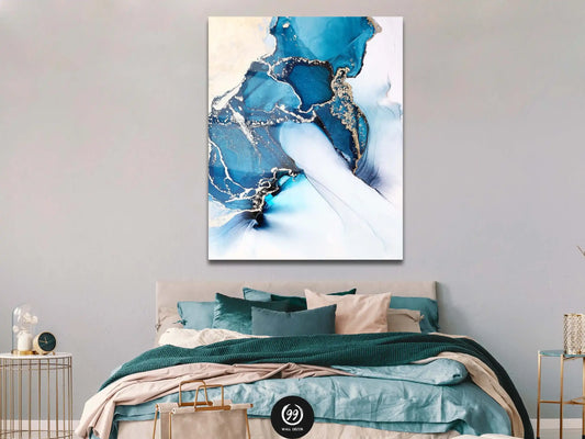 Blue Abstract Glass Print Wall Art, Blue Abstract Wall Art, Modern Wall Art