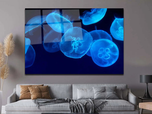 White Jellyfish Canvas Painting, Serene Sea Art