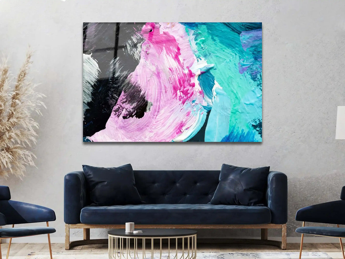 Abstract Tempered Glass Large Wall Art Decor, Brush Strokes Canvas Glass Wall Art, Colorful Glass Canvas