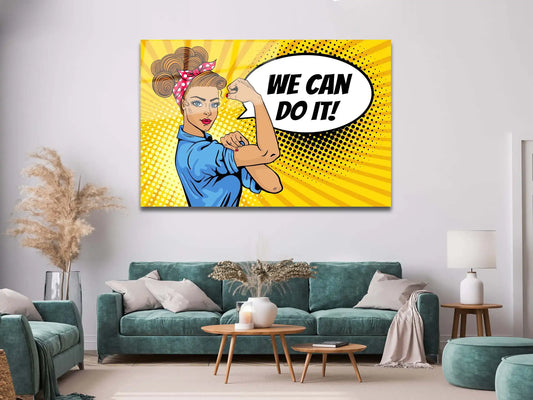 Wall Decor, Tempered Glass, Glass Wall Art, Female Glass, Girl Glass Wall Art, We Can Do It Poster Wall Decor