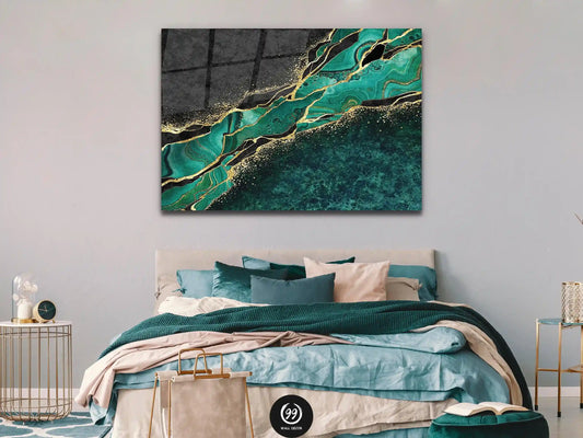 Abstract Green Tempered Glass Printing Wall Art