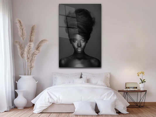 Black Woman Printing Tempered Glass Wall Art-African Woman Glass Canvas, Glass Painting Wall Art