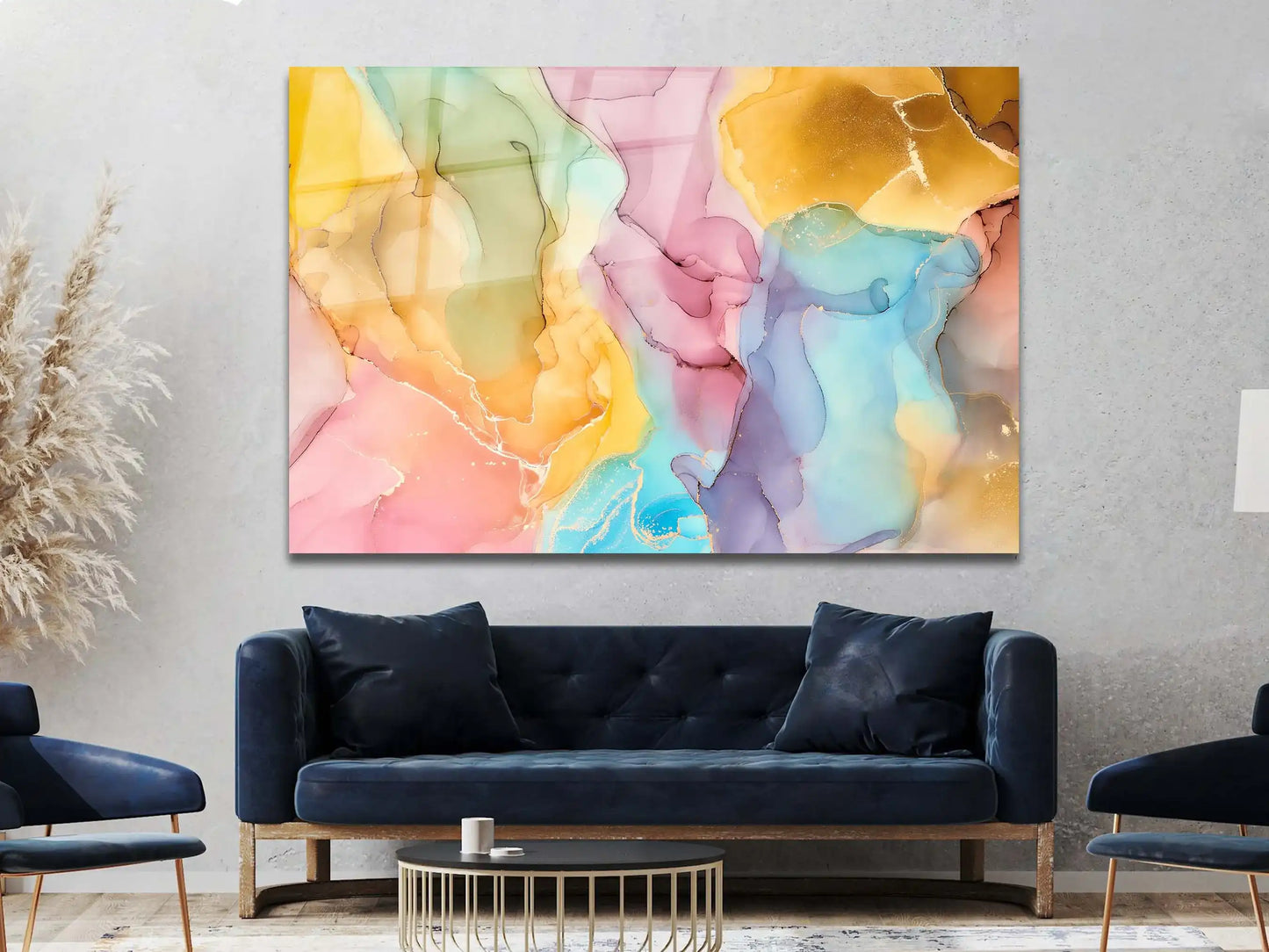 Abstract Tempered Glass Large Wall Art Decor, Wall Hangings, Luxury Abstract Fluid Art Painting