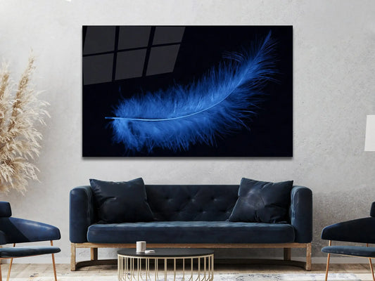 Blue Animal Feather Glass Wall Decor, Tempered Glass Wall Art, House Wall Art, Housewarming Gift