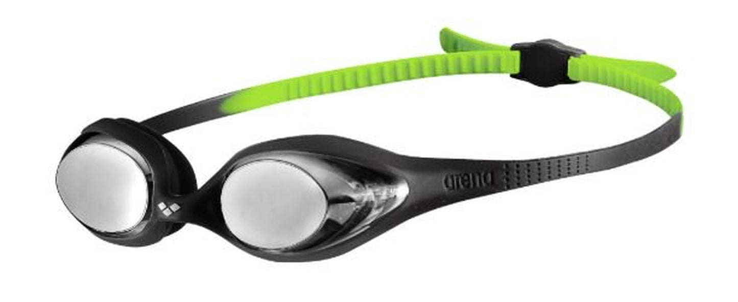 Arena Spider Youth Mirror Swimming Goggles in Blue-Blue-Yellow, Adjustable Size