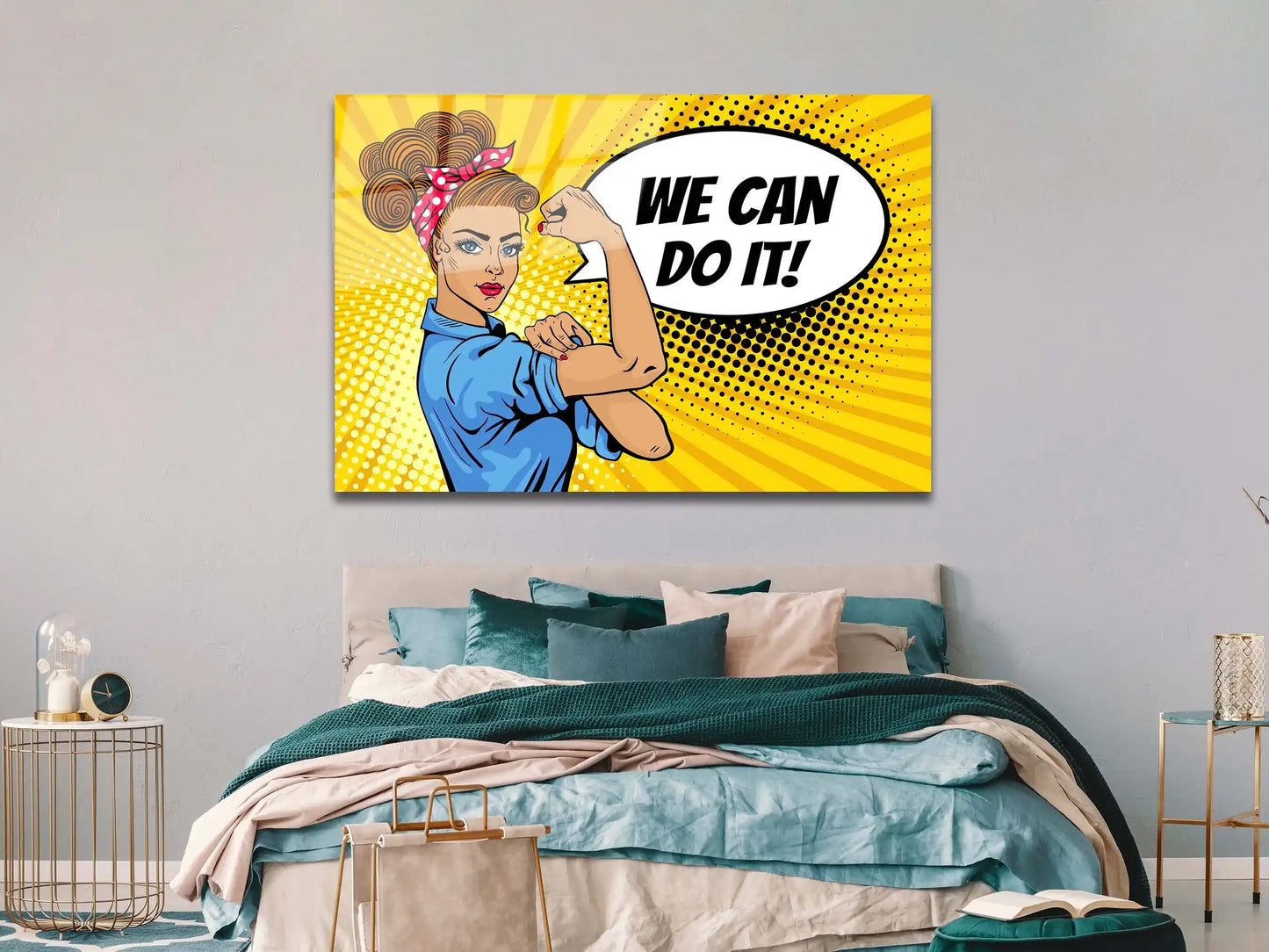 Wall Decor, Tempered Glass, Glass Wall Art, Female Glass, Girl Glass Wall Art, We Can Do It Poster Wall Decor