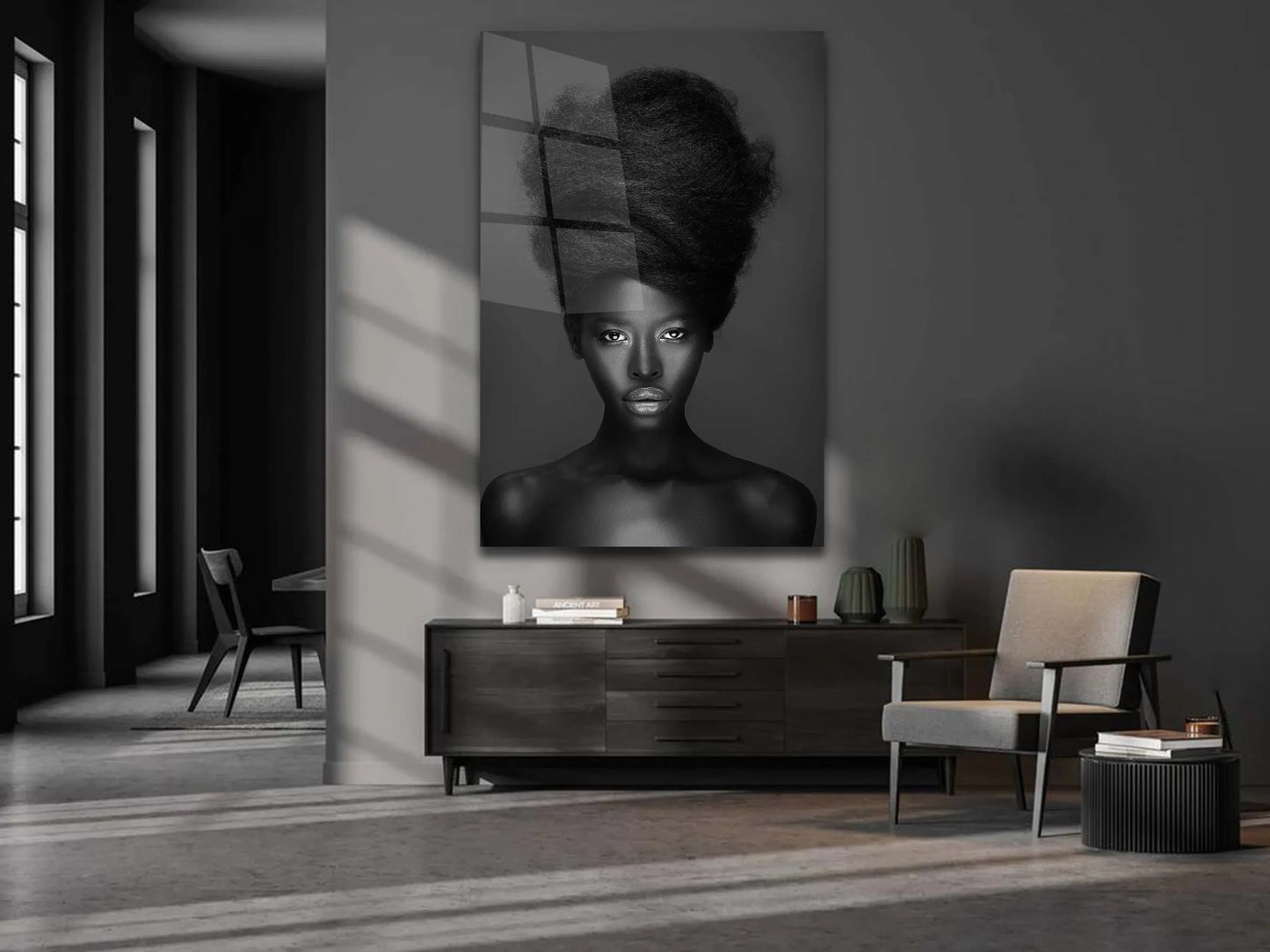 Black Woman Printing Tempered Glass Wall Art-African Woman Glass Canvas, Glass Painting Wall Art