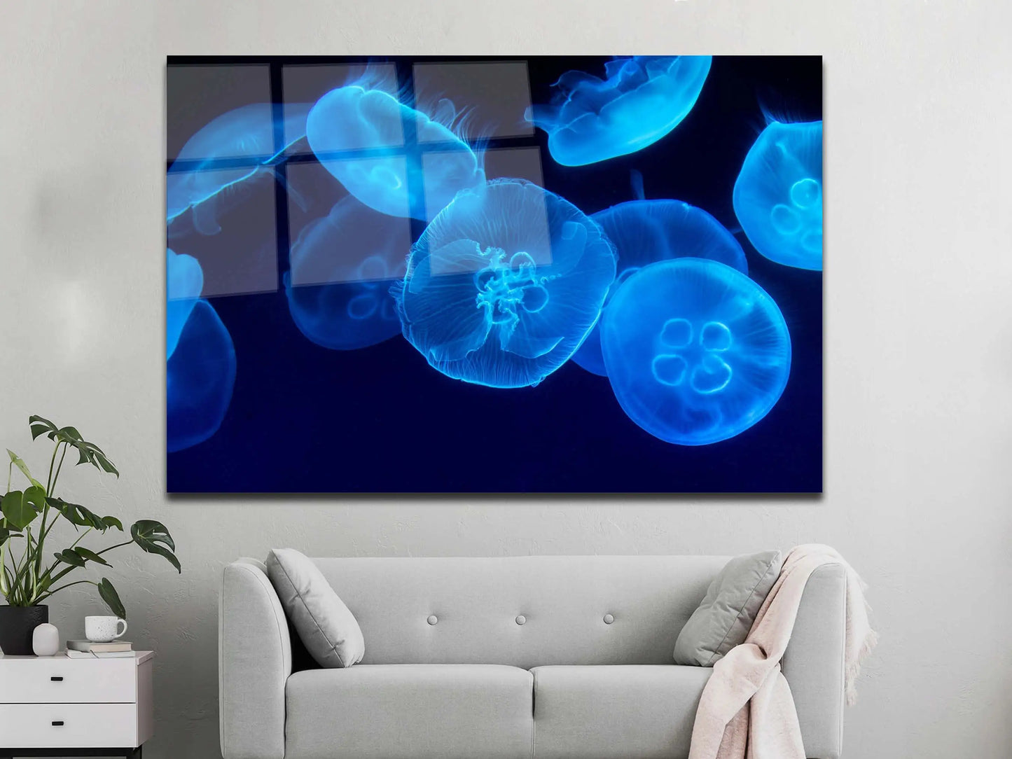White Jellyfish Canvas Painting, Serene Sea Art