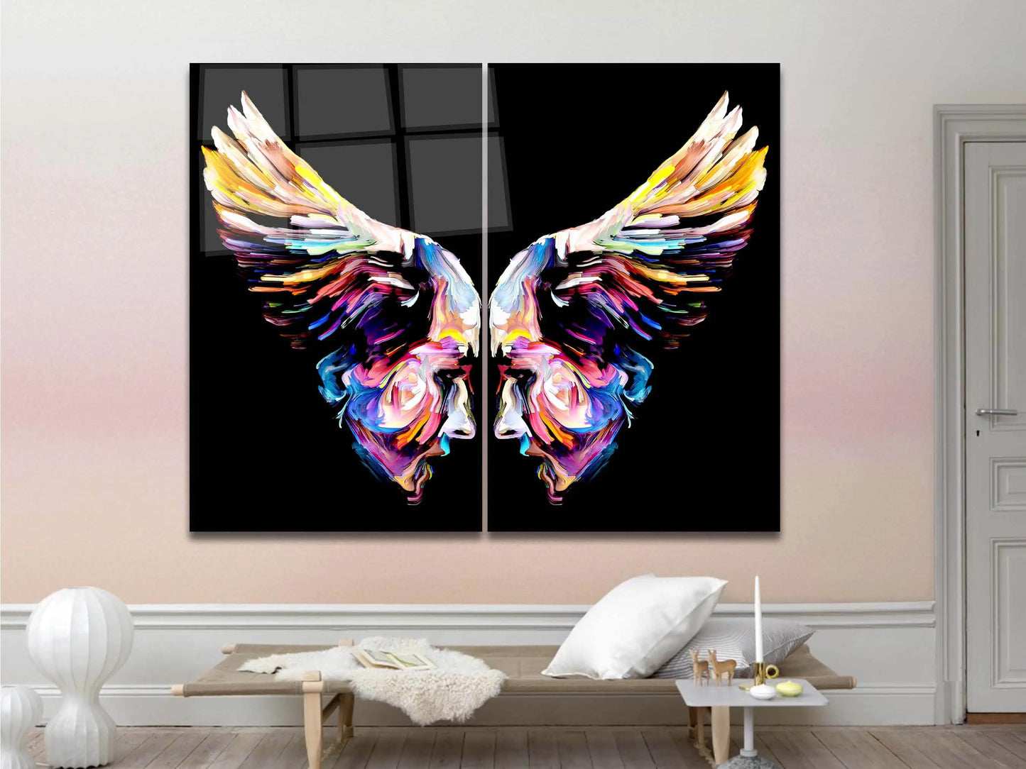 Wing Shaped Two Face Tempered Glass Wall Art, Modern Art