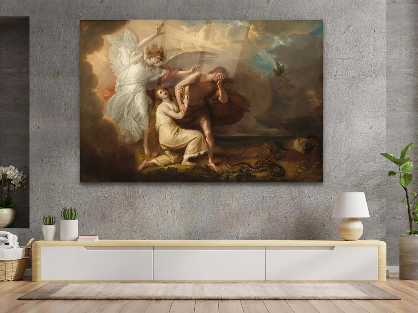 Adam and Eve From Paradise Glass Wall Art, Tempered Glass Painting Wall Art, Aesthetic Glass Wall Decoration