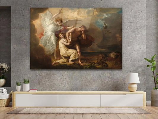 Adam and Eve From Paradise Glass Wall Art, Tempered Glass Painting Wall Art, Aesthetic Glass Wall Decoration
