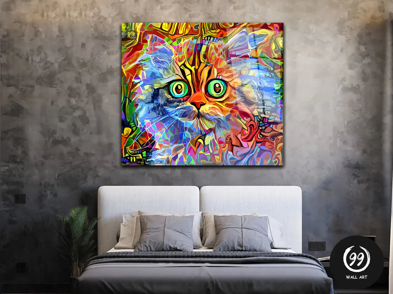 Abstract Cat Pet Painting Glass Wall Art, Abstract Cat