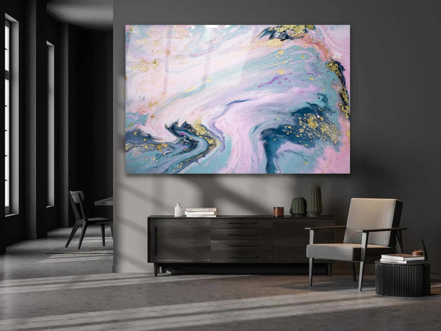 Abstract Tempered Glass Large Wall Art Decor, Wall Hangings, Purple Marble Abstract Canvas, Marble Wall Art