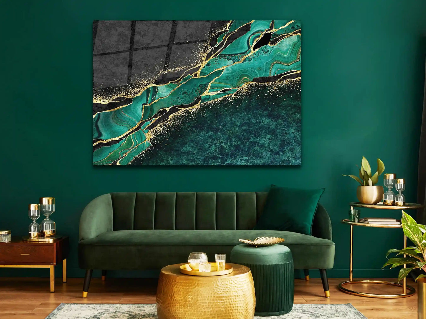 Abstract Green Tempered Glass Printing Wall Art