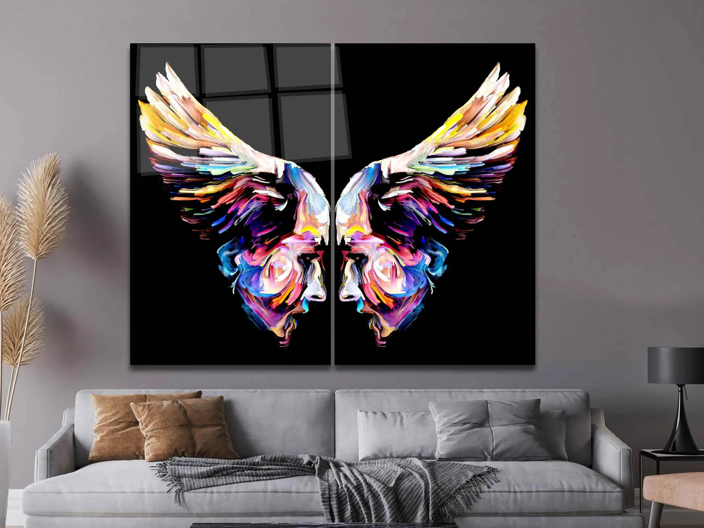 Wing Shaped Two Face Tempered Glass Wall Art, Modern Art