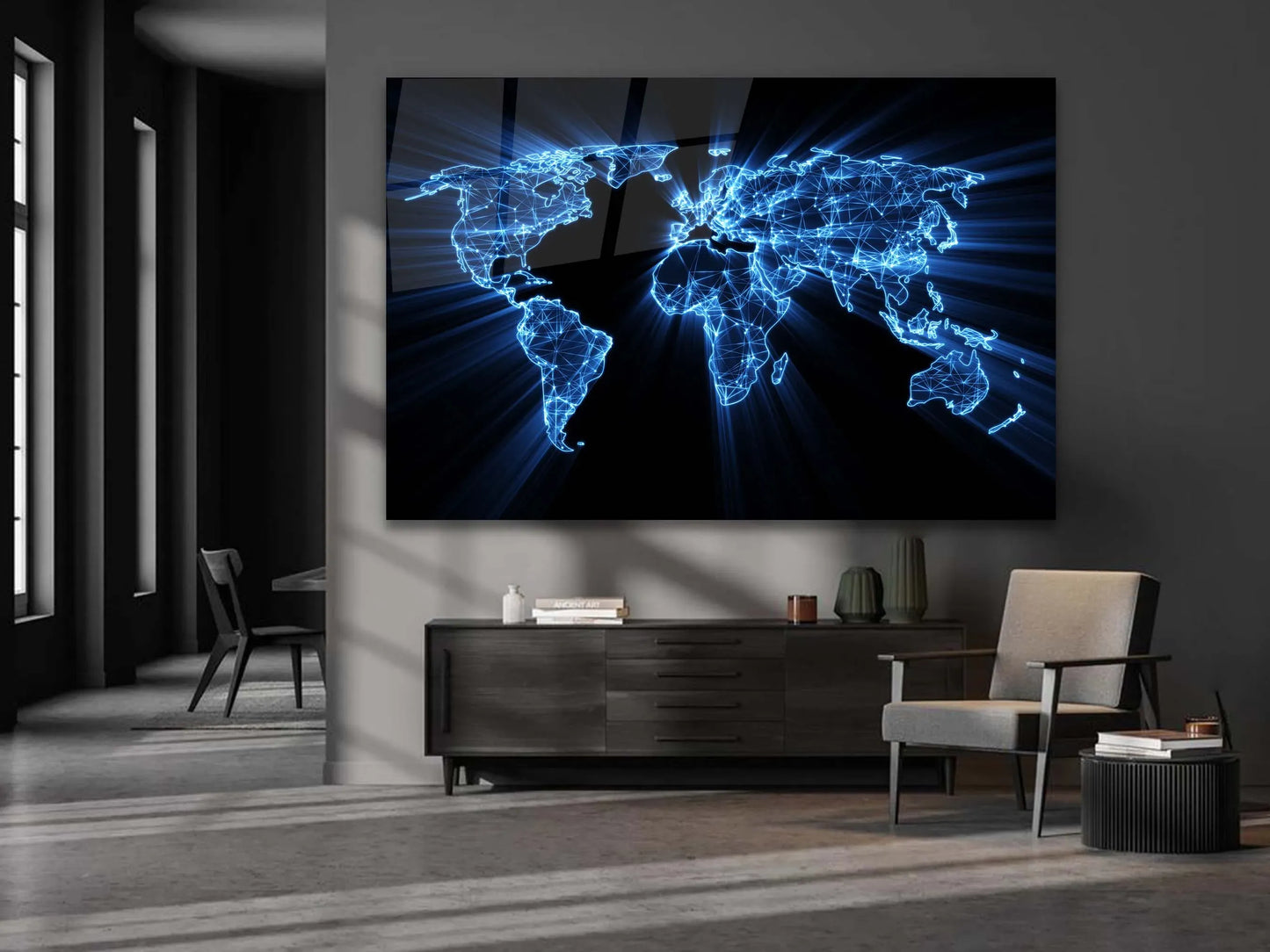Blue Map Glass Wall Art, Wall Art, Wall Décor, Glass Large Wall Art, Tempered Glass Wall Art