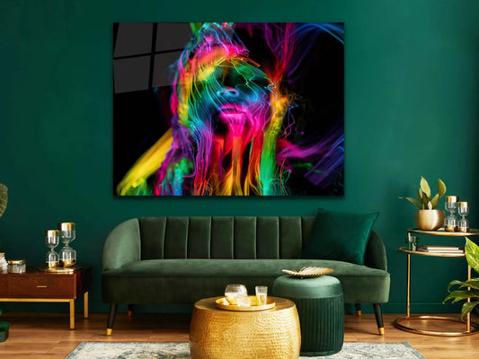 Wall Art-Wall Hangings-Abstract Woman Face Wall Art Gifts, Multicolor Women Face, Tempered Glass Art