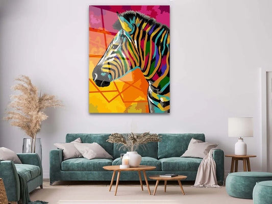 Abstract Colorful Zebra Glass Wall Art  , Original Zebra Canvas Wall Decor , Tempered Glass Painting Wall Art
