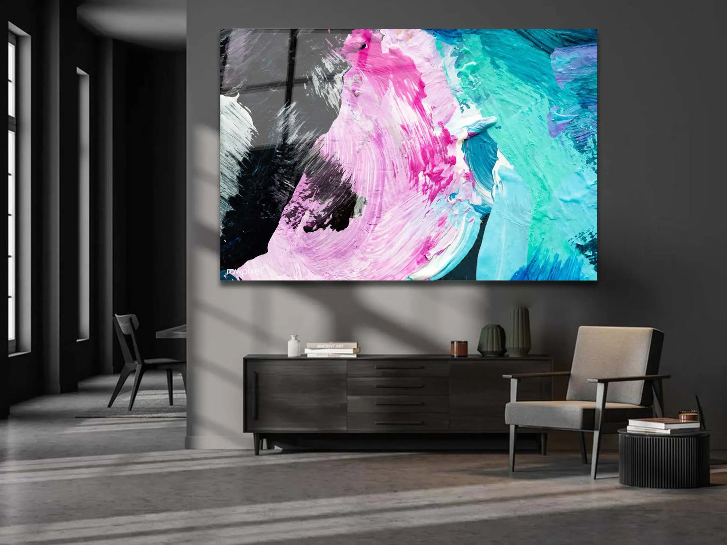 Abstract Tempered Glass Large Wall Art Decor, Brush Strokes Canvas Glass Wall Art, Colorful Glass Canvas