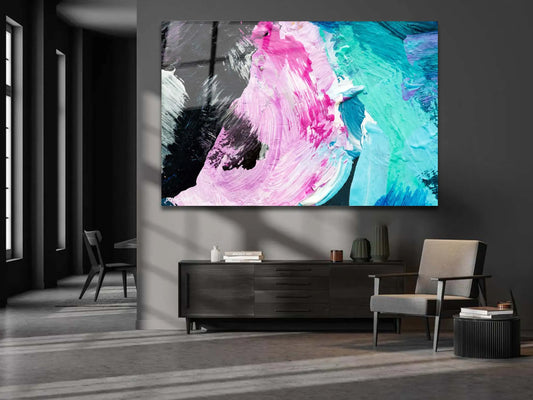 Abstract Tempered Glass Large Wall Art Decor, Brush Strokes Canvas Glass Wall Art, Colorful Glass Canvas