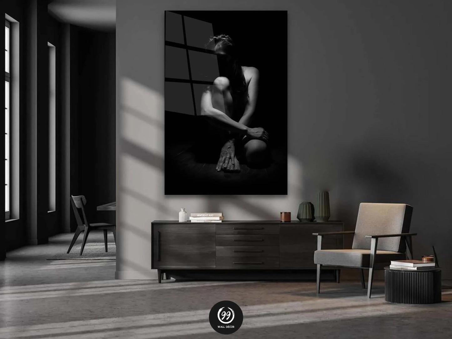 Black and White Woman Wall Art, Canvas, Woman Drawing Glass Canvas, Home Décor, House Warming Gift