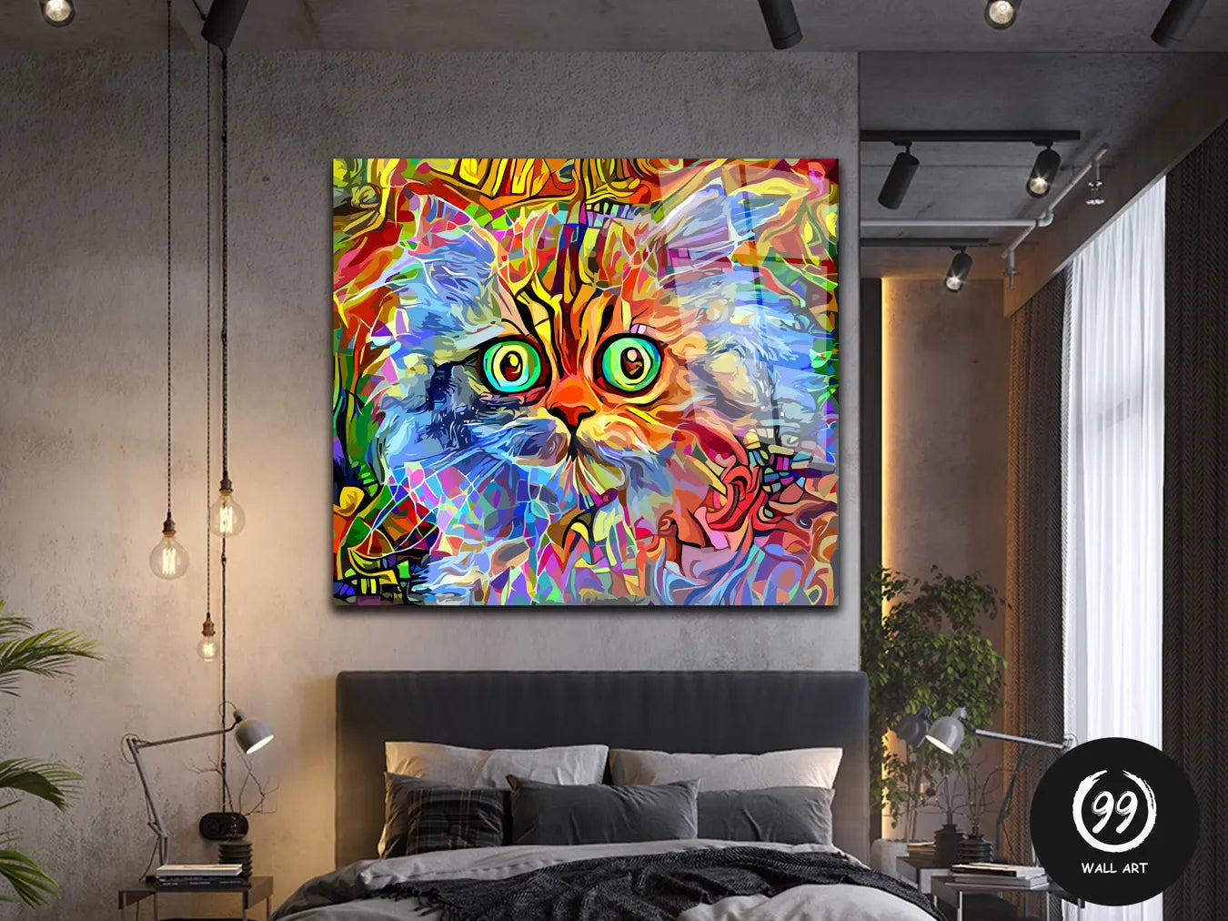 Abstract Cat Pet Painting Glass Wall Art, Abstract Cat