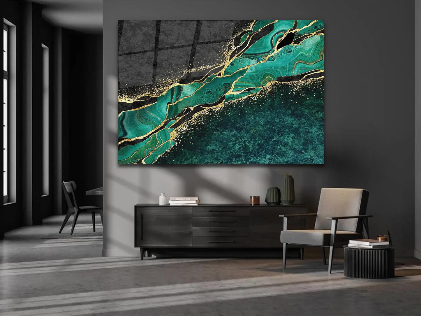 Abstract Green Tempered Glass Printing Wall Art
