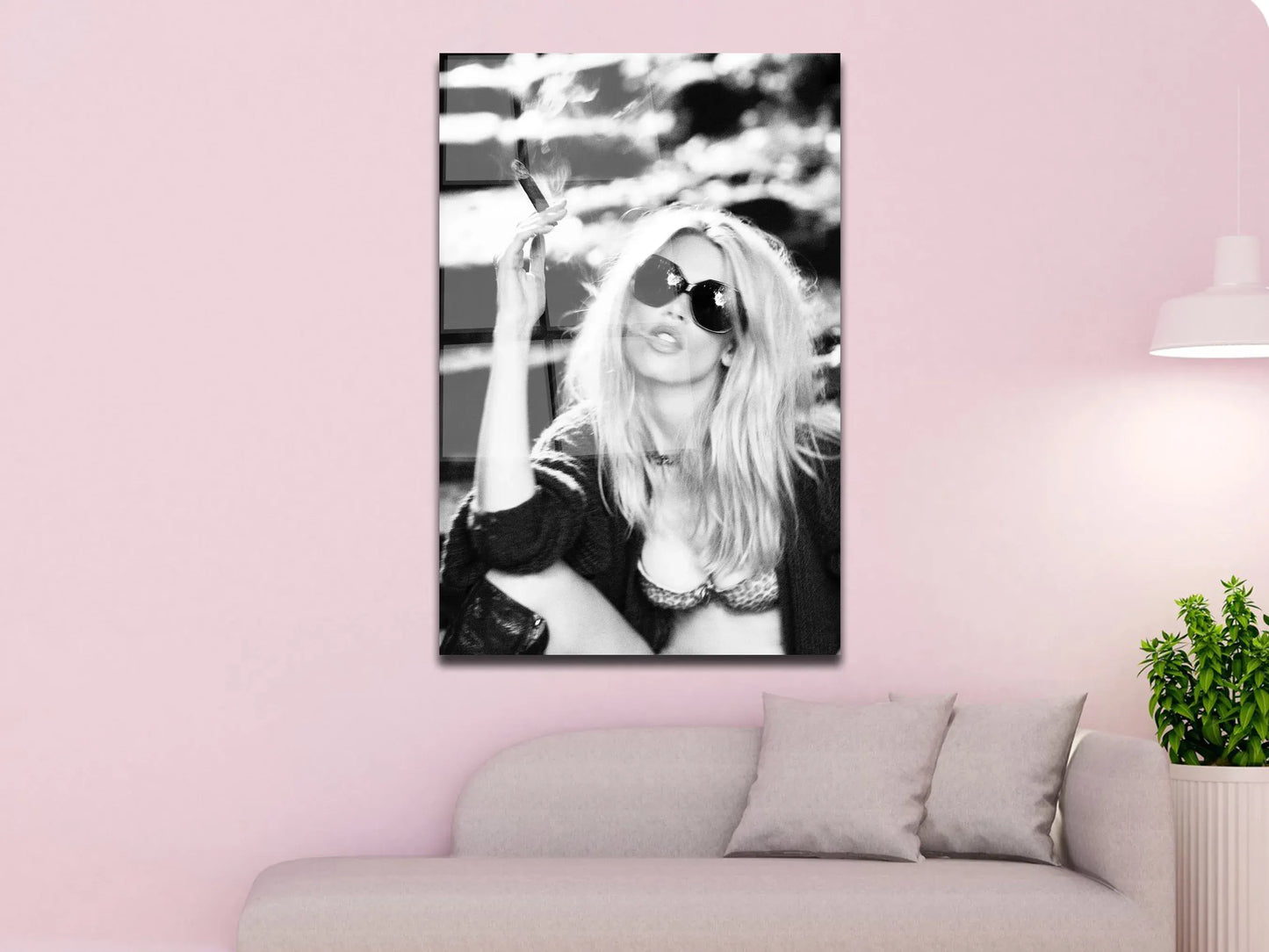 Woman with Cigarette Glass Canvas, Claudia Schiffer with Cigarette Wall Décor, Tempered Glass wall art, Woman wall Décor