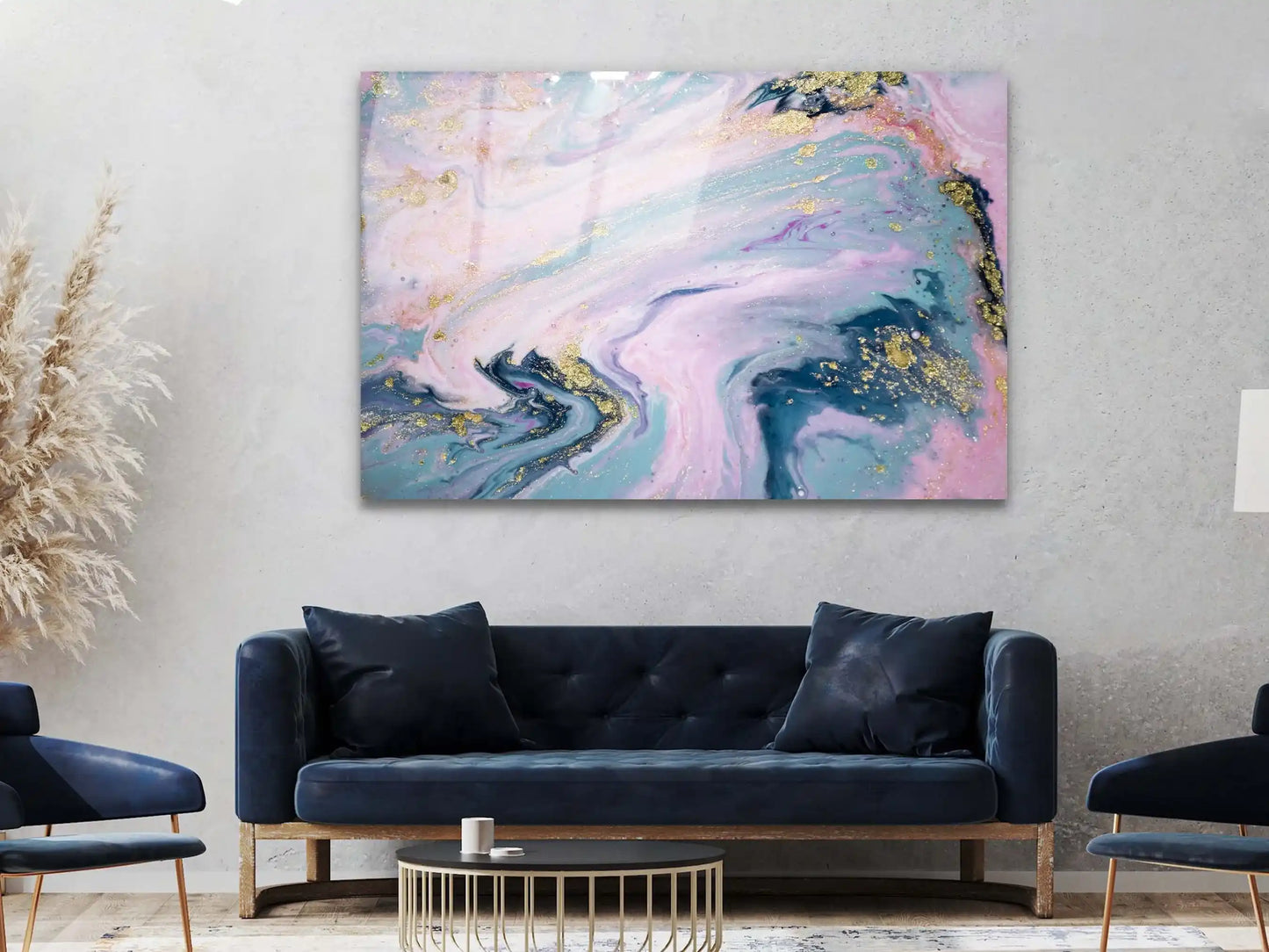 Abstract Tempered Glass Large Wall Art Decor, Wall Hangings, Purple Marble Abstract Canvas, Marble Wall Art