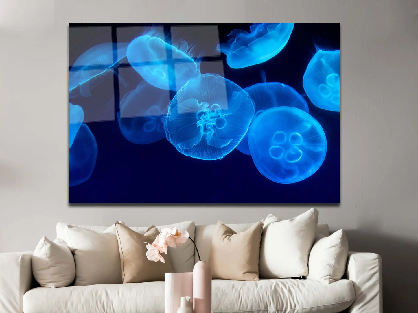 White Jellyfish Canvas Painting, Serene Sea Art