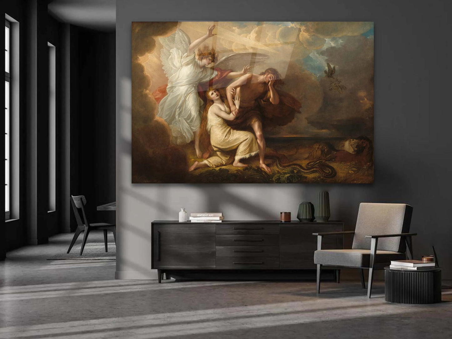 Adam and Eve From Paradise Glass Wall Art, Tempered Glass Painting Wall Art, Aesthetic Glass Wall Decoration